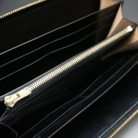 ホーウィン社製シェルコードバンのブラック色のラウンドファスナー長財布（ゴールド色）-1-11