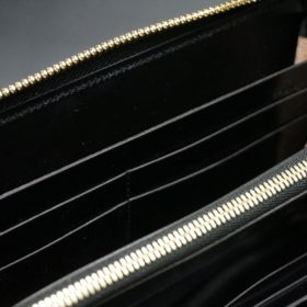 ホーウィン社製シェルコードバンのブラック色のラウンドファスナー長財布（ゴールド色）-1-14