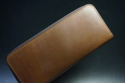 ホーウィン社製シェルコードバンのバーボン色のラウンドファスナー長財布（シルバー色）-3-1