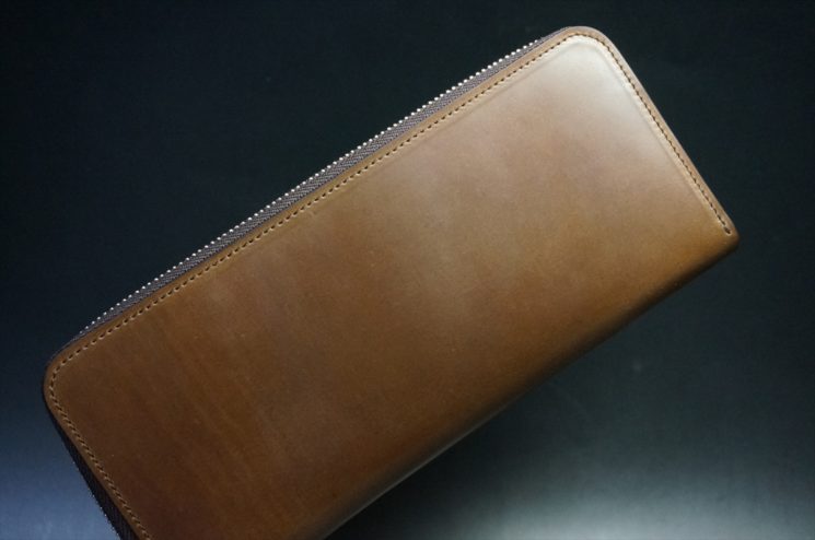 ホーウィン社製シェルコードバンのバーボン色のラウンドファスナー長財布（シルバー色）-3-1