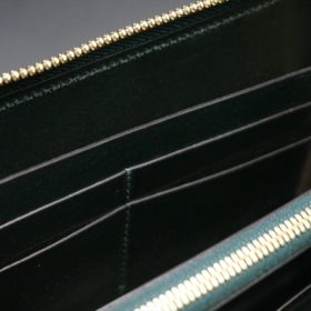 ホーウィン社製シェルコードバンのグリーン色のラウンドファスナー長財布（ゴールド色）-1-14