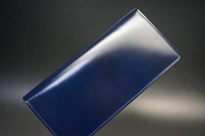 レーデルオガワ社製染料仕上げコードバンのネイビー色の長財布（シルバー色）-1-1