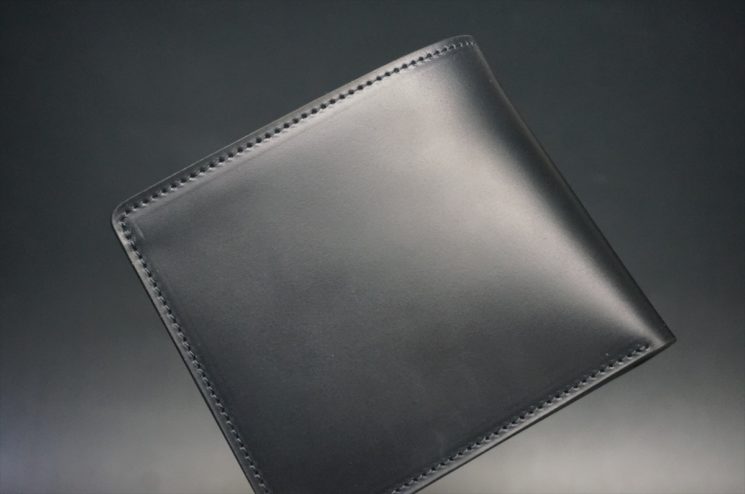 レーデルオガワ社製オイル仕上げコードバンのブラック色の二つ折り財布（小銭入れなし）-1-1
