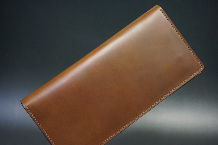 レーデルオガワ社製オイル仕上げコードバンのコーヒーブラウン色の長財布（シルバー色）-1-1