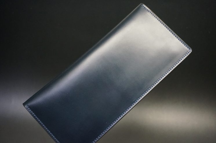 レーデルオガワ社製オイル仕上げコードバンのネイビー色の長財布（小銭入れなしタイプ）-1-1