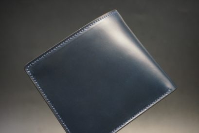 レーデルオガワ社製オイル仕上げコードバンのネイビー色の二つ折り財布（小銭入れなし）-1-1