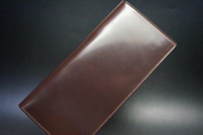 ロカド社製オイルコードバンのダークバーガンディ色のスタンダード長財布（ゴールド色）-1-1