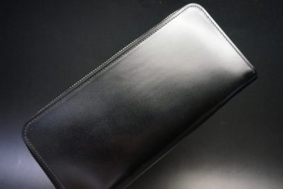 新喜皮革社製オイルコードバンのブラック色のラウンドファスナー長財布（シルバー色）-1-1