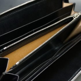 新喜皮革社製オイルコードバンのブラック色のラウンドファスナー長財布（シルバー色）-1-11