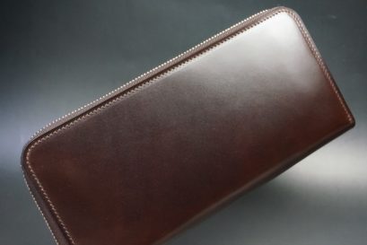 新喜皮革社製オイルコードバンのバーガンディ色のラウンドファスナー長財布（シルバー色）-1-1