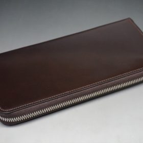 新喜皮革社製オイルコードバンのバーガンディ色のラウンドファスナー長財布（シルバー色）-1-7