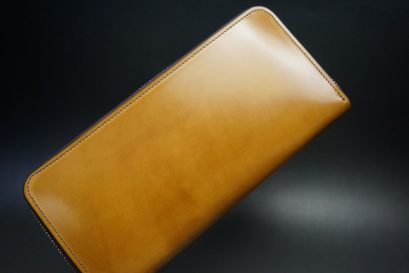 新喜皮革社製オイルコードバンのコニャック色のラウンドファスナー長財布（シルバー色）-1-1