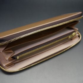 新喜皮革社製オイルコードバンのナチュラル色のラウンドファスナー長財布（ゴールド色）-1-7