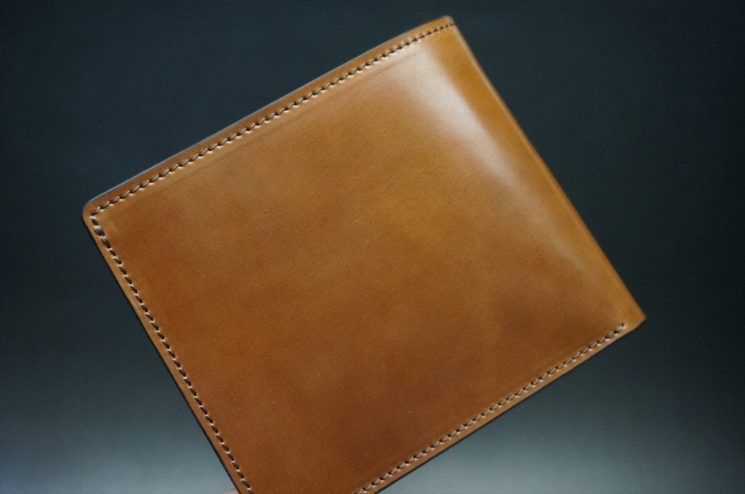 ホーウィン社製シェルコードバンのバーボン色の二つ折り財布（ゴールド色）-3-1