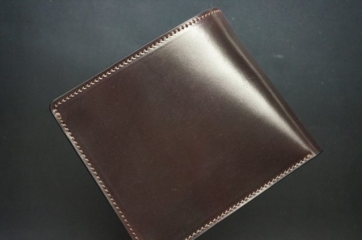 ホーウィン社製シェルコードバンのバーガンディ色の二つ折り財布（ゴールド色）-1-1