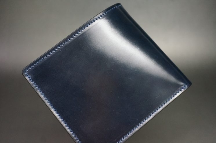 ホーウィン社製シェルコードバンのネイビー色の二つ折り財布（ゴールド色）-1-1