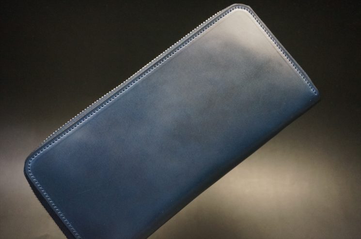 ロカド社製オイル仕上げコードバンのネイビー色のラウンドファスナー長財布（シルバー色）-1-1