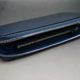 ロカド社製オイル仕上げコードバンのネイビー色のラウンドファスナー長財布（シルバー色）-1-6