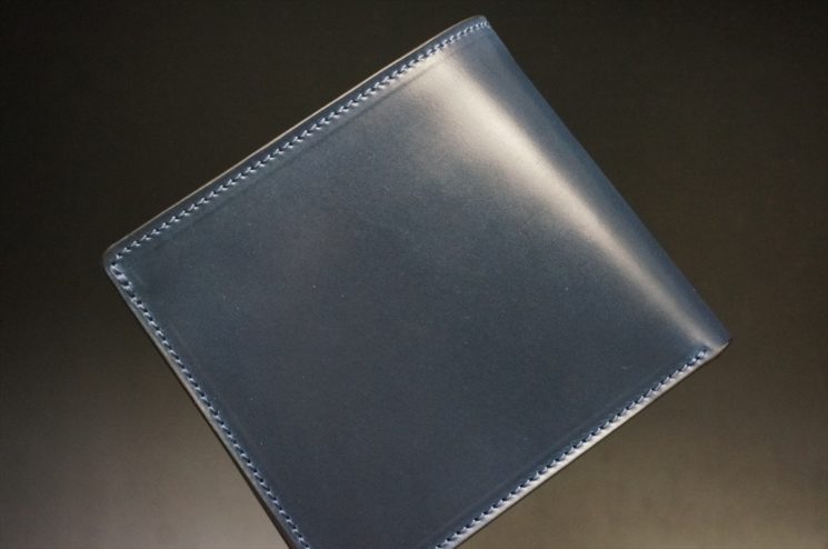 ロカド社製シェルコードバンのネイビー色の二つ折り財布（ゴールド色）-1-1