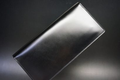 新喜皮革社製オイルコードバンのブラック色のスタンダード長財布（シルバー色）-1-1