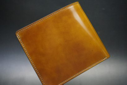 新喜皮革社製オイル仕上げコードバンのコーヒーブラウン色の二つ折り財布（ゴールド色）-1-1