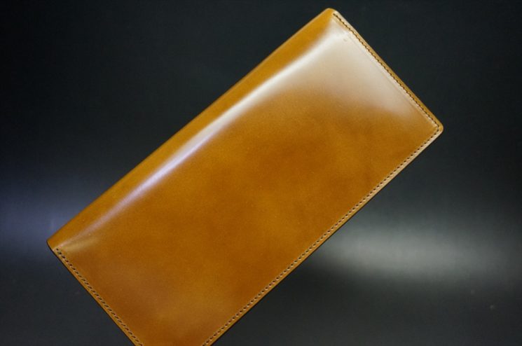 新喜皮革社製オイルコードバンのコニャック色のスタンダード長財布（シルバー色）-1-1