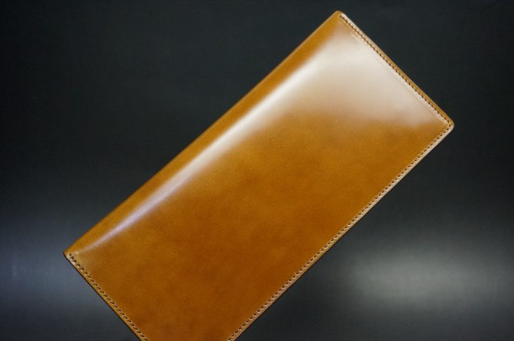 新喜皮革社製オイルコードバンのコニャック色のスタンダード長財布（小銭入れなしタイプ）-1-1