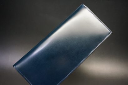 新喜皮革社製オイルコードバンのネイビー色のスタンダード長財布（小銭入れなしタイプ）-1-1