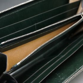 クレイトン社製ブライドルレザーのグリーン色のラウンドファスナー長財布（シルバー色）-1-13