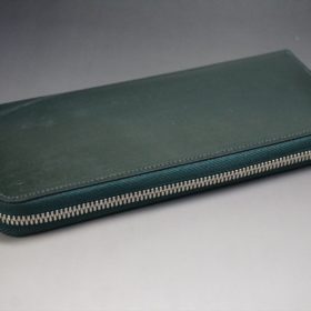 クレイトン社製ブライドルレザーのグリーン色のラウンドファスナー長財布（シルバー色）-1-6