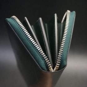 クレイトン社製ブライドルレザーのグリーン色のラウンドファスナー長財布（シルバー色）-1-9
