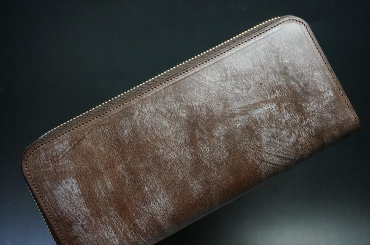 J.ベイカー社製ブライドルレザーのダークブラウン色のラウンドファスナー長財布（ゴールド色）-1-1