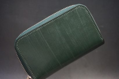 クレイトン社製ブライドルレザーのグリーン色のラウンドファスナー小銭入れ（シルバー色）-1-1
