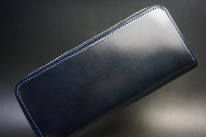 ホーウィン社製シェルコードバンのネイビー色のラウンドファスナー長財布